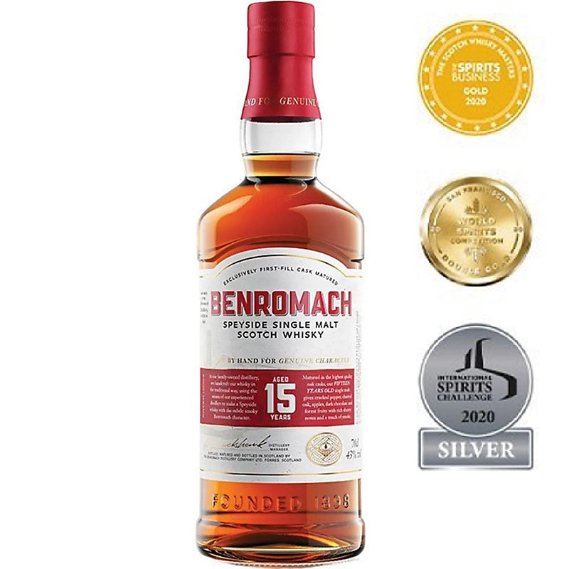 Benromach 15 Year Old Exclusively First Fill Cask Matured Speyside Single Malt Scotch Whisky ABV 46% Vol 700ml / 70cl With Gift Box