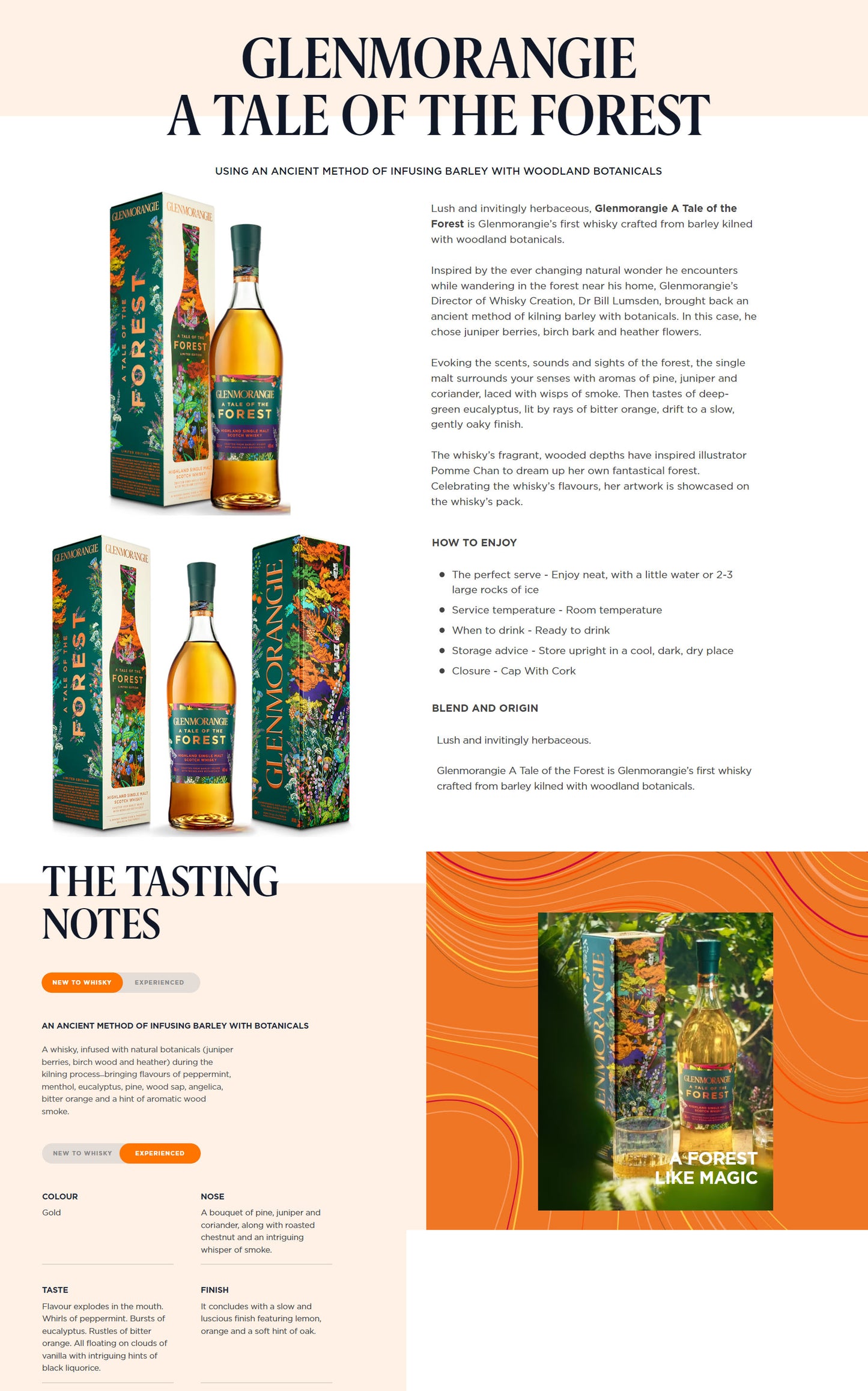 Glenmorangie A Tale Of The Forest Crafted from Barley Kilned with Woodland Botanicals Highland Single Malt Scotch Whisky ABV 46% Vol 70cl / 700ml