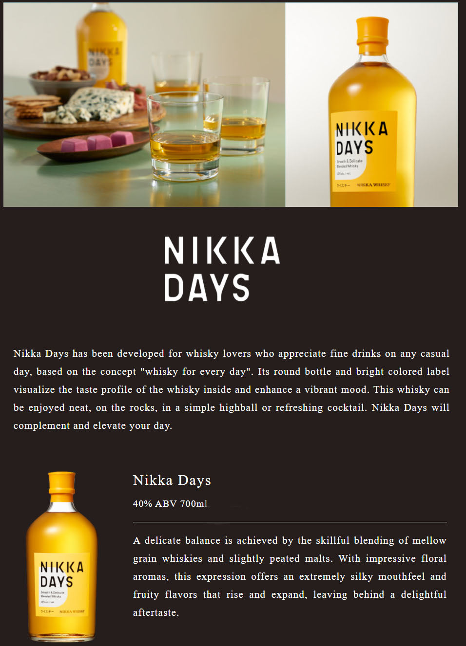 Nikka Days Smooth & Delicate Blended Whisky + 2 Glasses (Gift Set) ABV 40% Vol 70cl / 700ml