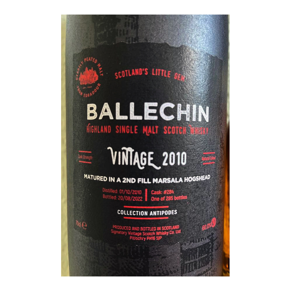 Ballechin 11 Year Old 2010 2nd Fill Marsala Hogshead Cask #284 Antipodes Highland Single Malt Scotch Whisky ABV 60% 70cl/700ml