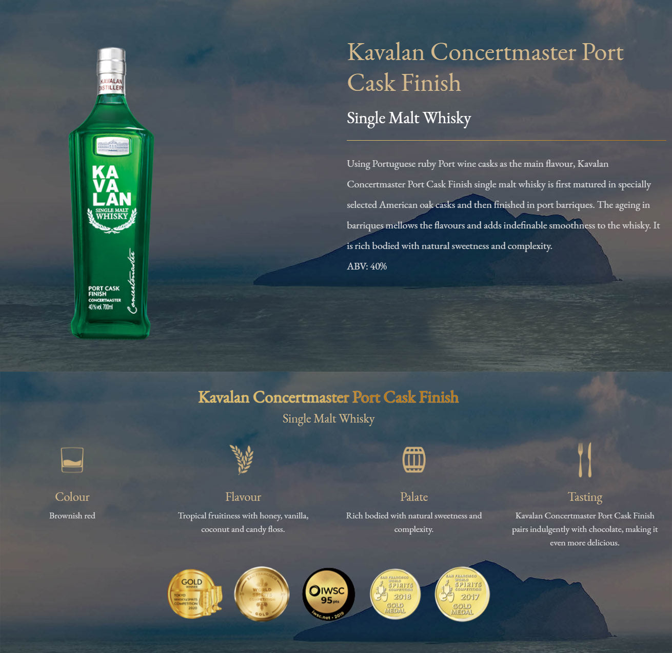 Kavalan Concertmaster Port Cask Finish Single Malt Whisky ABV 40% Vol 70cl / 700ml