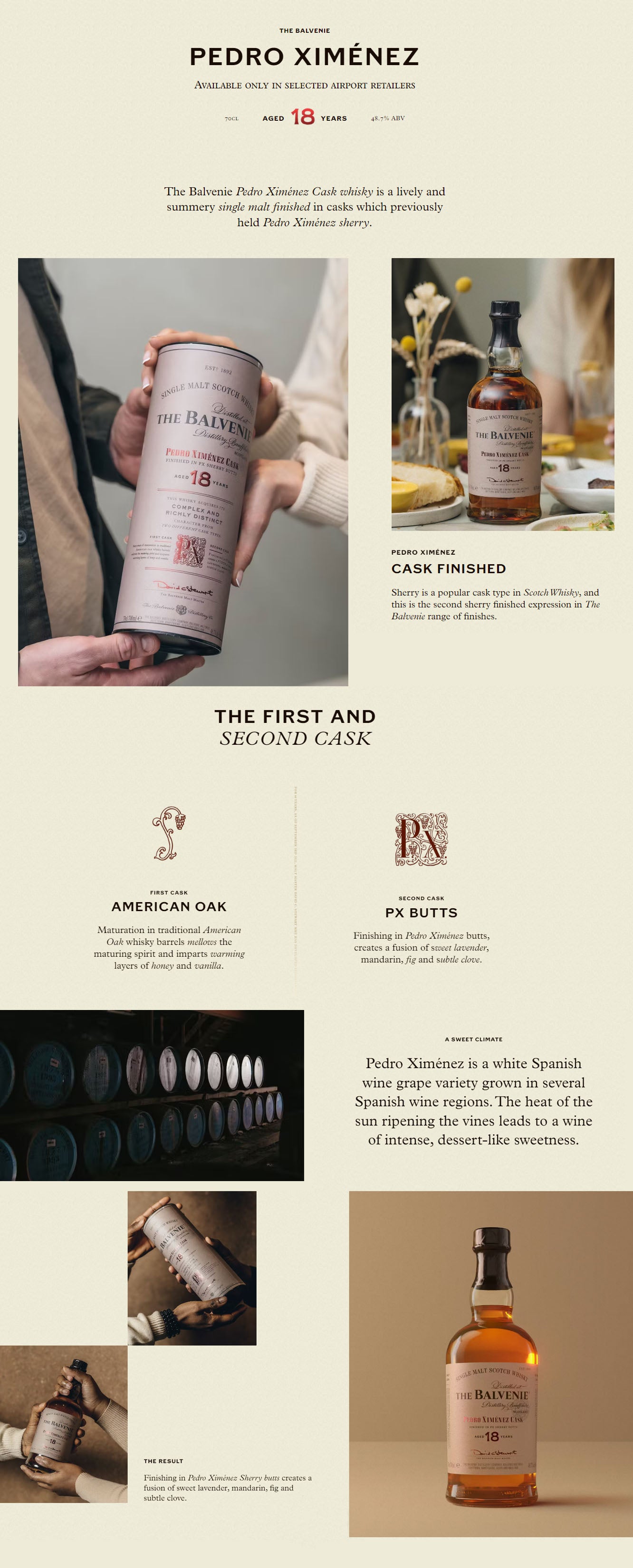 The Balvenie Aged 18 Years Pedro Ximenez Cask Finished in PX Sherry Butts Single Malt Scotch Whisky ABV 48.7% Vol 70cl / 700ml (with Gift Box)