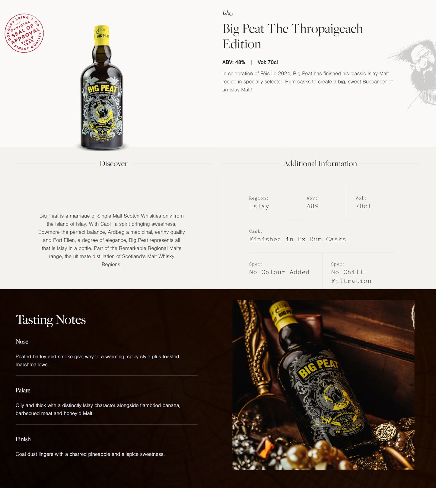 Douglas Laing's Big Peat The Thropaigeach Edition Finished in Carribean Rum Casks Islay Blended Malt Scotch Whisky ABV 48% Vol 70cl / 700ml