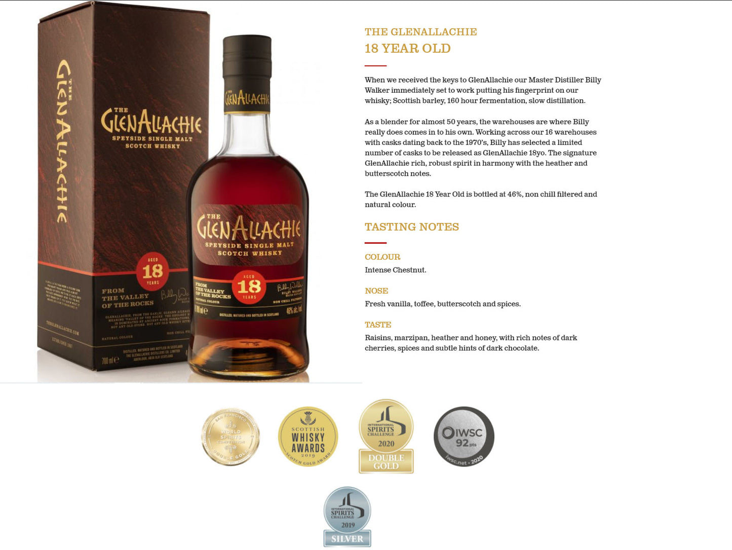 The Glenallachie 18 Year Old From The Valley Of The Rocks Single Malt Whisky with Box ABV 46% Vol 70cl / 700ml (With Billy Walker Signature on the bottle)