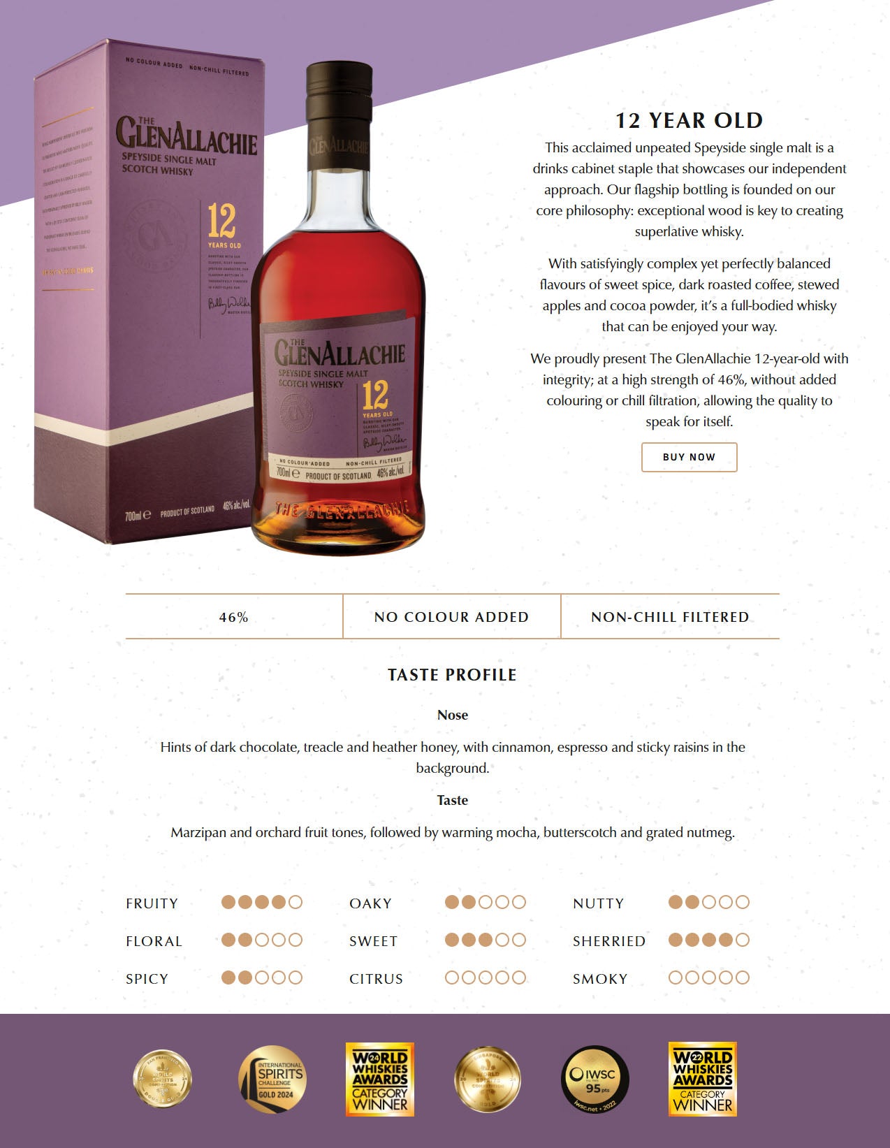 The Glenallachie 12 Year Old From The Valley Of The Rocks Speyside Single Malt Scotch Whisky ABV 46% Vol 70cl / 700ml (New Design - with Billy Walker signature on the bottle)