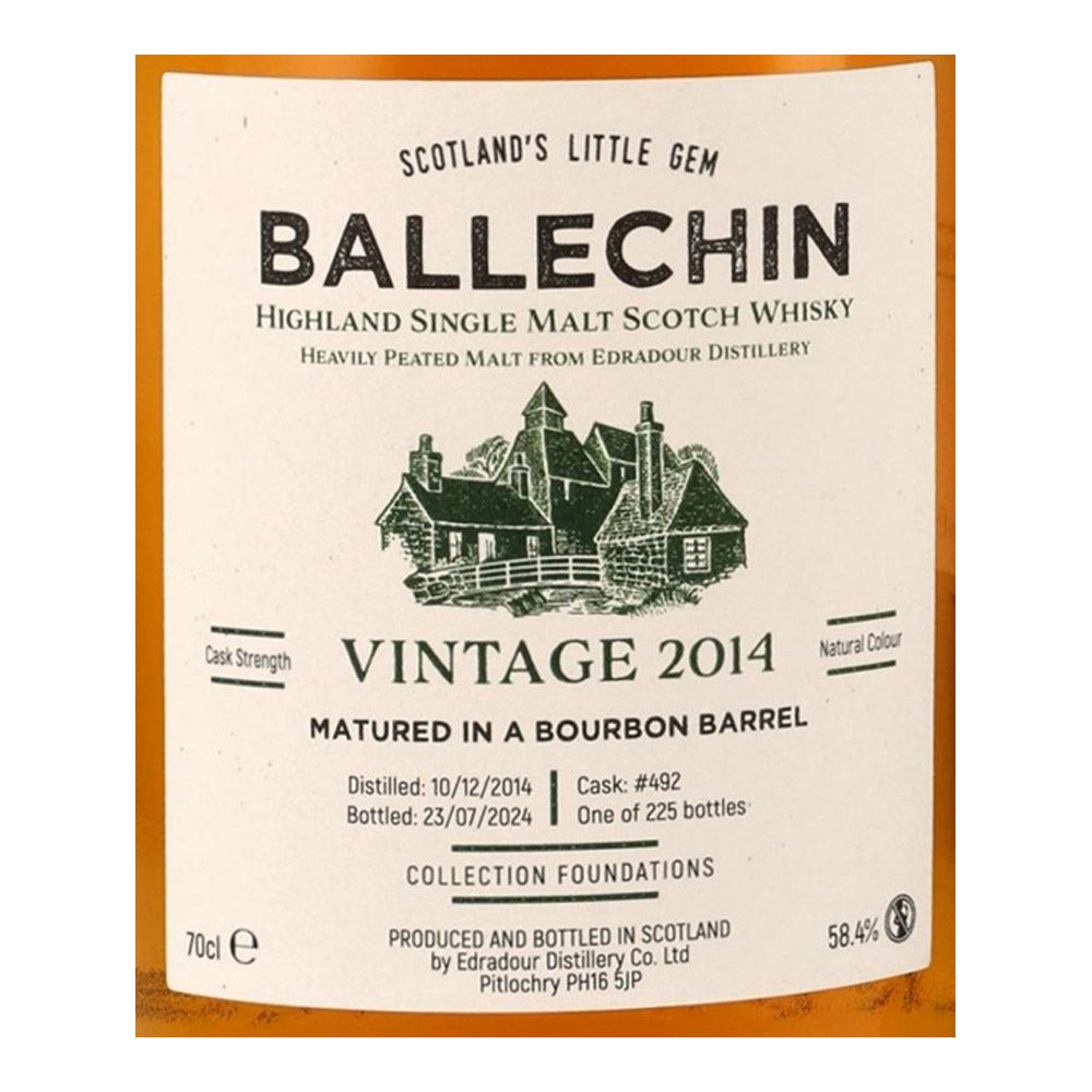 Ballechin 9 Year Old 2014 Bourbon Barrel Cask #492 Highland Single Malt Scotch Whisky ABV 58.4% Vol 70cl / 700ml
