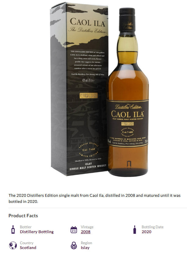 Caol Ila 2008 Distillers Edition Bot.2020 Islay Single Malt Scotch Whisky ABV 43% Vol 700ml / 70cl