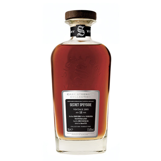 Secret Speyside 18 Year Old 2005 Signatory Vintage Cask Strength First Filled Sherry Butt Speyside Single Malt Scotch Whisky ABV 57.6% Vol 70cl / 700ml