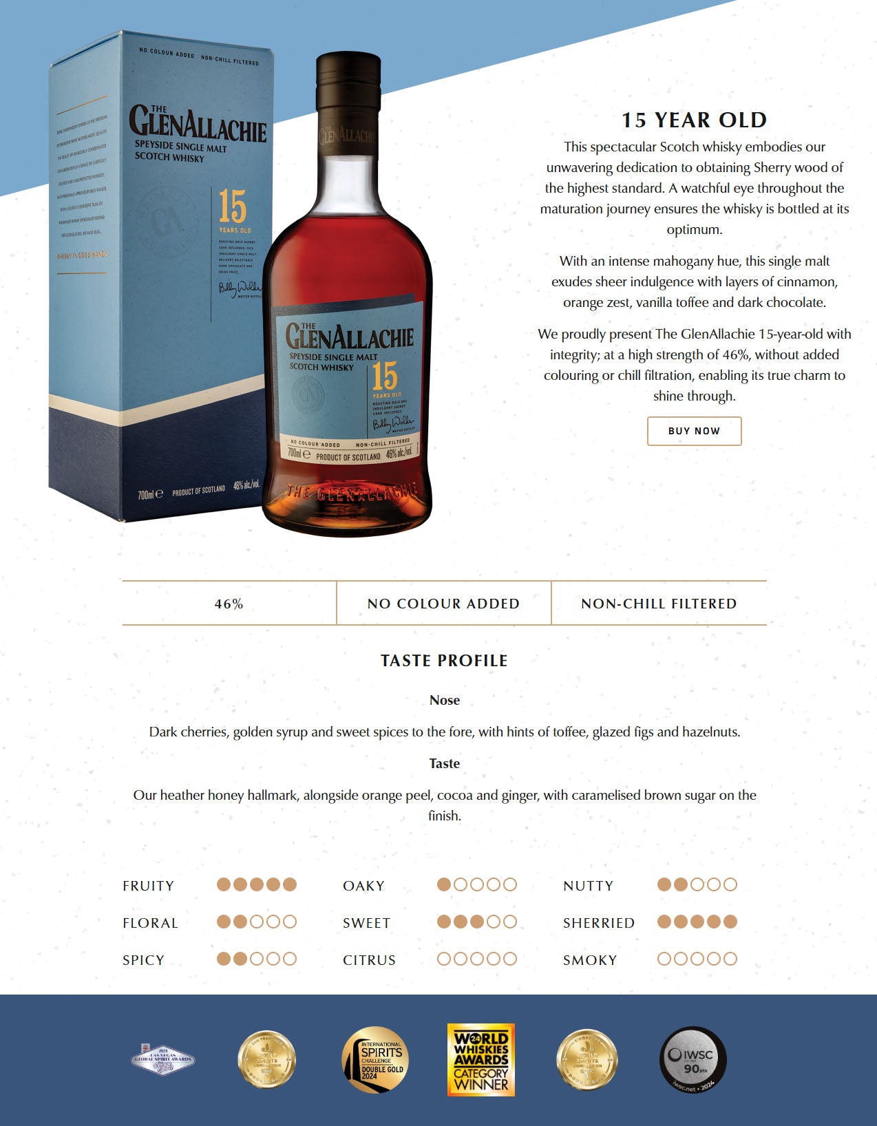 The GlenAllachie 15 Year Speyside Single Malt Scotch Whisky ABV 46% Vol 70cl / 700ml