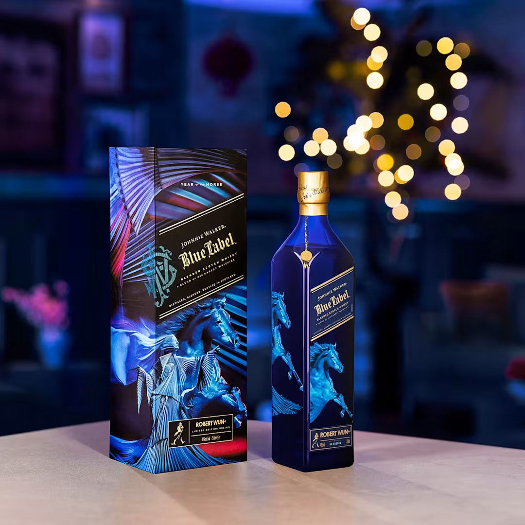 (Bundle of 2 Bottles) Johnnie Walker Blue Label Year Of The Horse Limited Lunar New Year Edition Blended Scotch Whisky ABV 40% Vol 75cl / 750ml (Free Decanter)