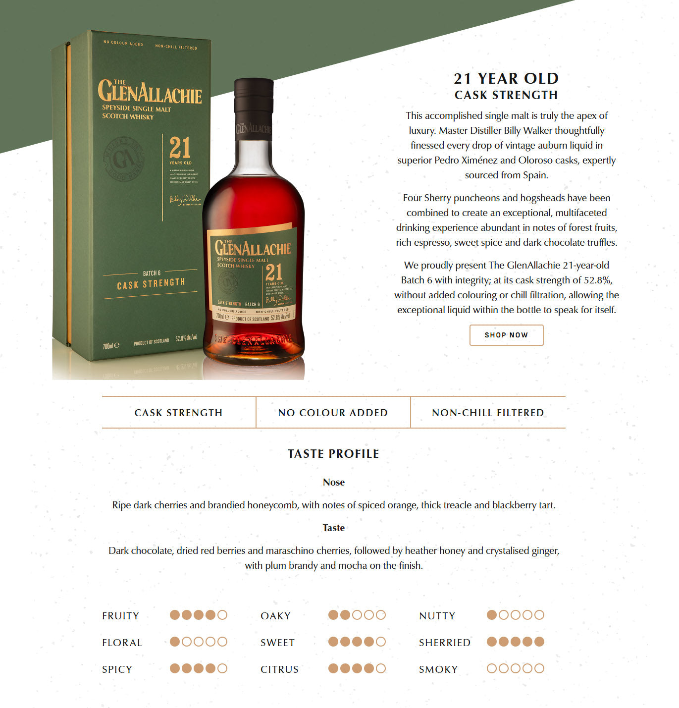 (Father's Day Sale) The GlenAllachie 21 Year Cask Strength Batch 6 Speyside Single Malt Scotch Whisky ABV 52.8% 700ml