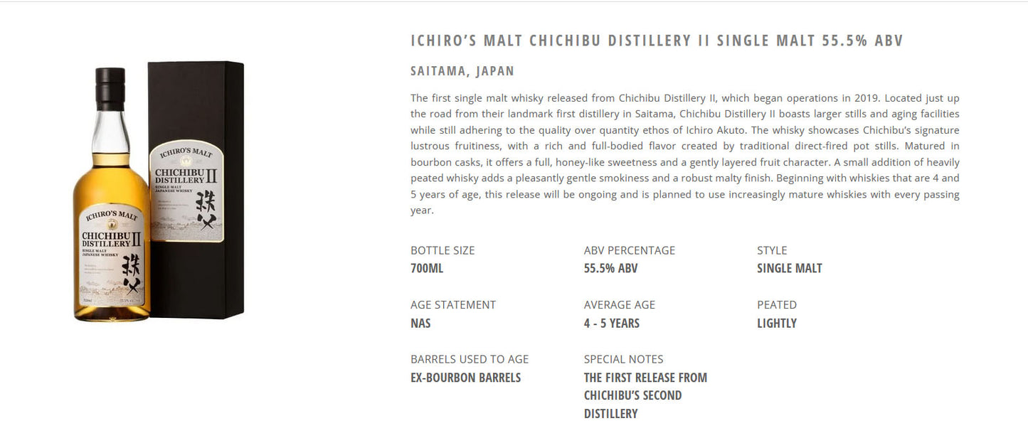 Chichibu Distillery II Single Malt Japanese Whisky ABV 55.5% 700ml