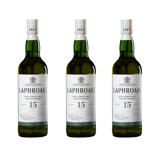 Bundle of 3 Bottles Laphroaig 15 Year Old Islay Single Malt Scotch Whisky ABV 46% 700ML