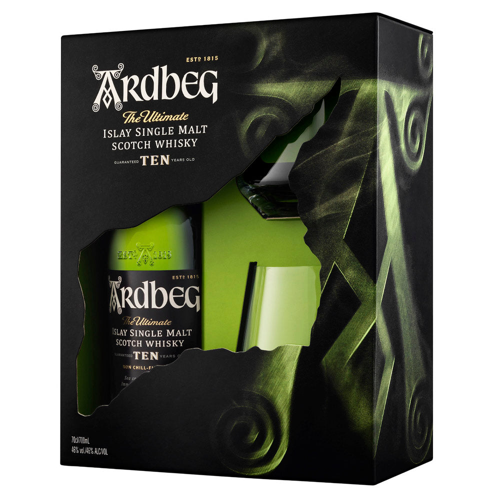 Ardbeg 10 Year Old with 2 Glasses VAP Islay Single Malt Scotch Whisky ABV 46% 70cl With Gift Box (Gift Set)