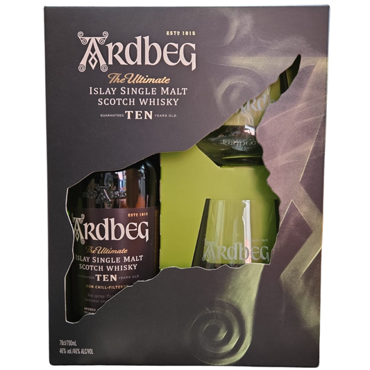 Ardbeg 10 Year Old with 2 Glasses VAP Islay Single Malt Scotch Whisky ABV 46% 70cl With Gift Box (Gift Set)