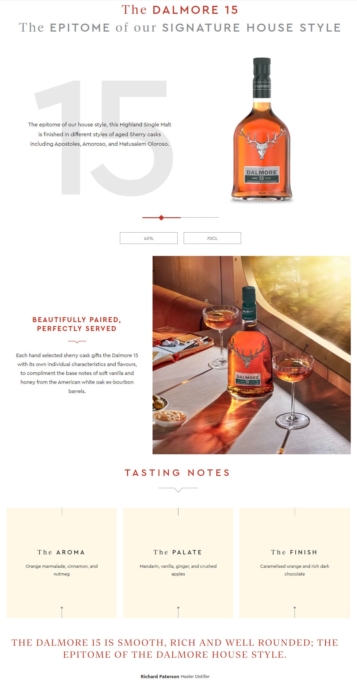 The Dalmore 15 Year Old Matured in American White Oak and Finished in Olorosso Sherry Casks Highland Single Malt Scotch Whisky ABV 40% Vol 70cl / 700ml (With Gift Box)