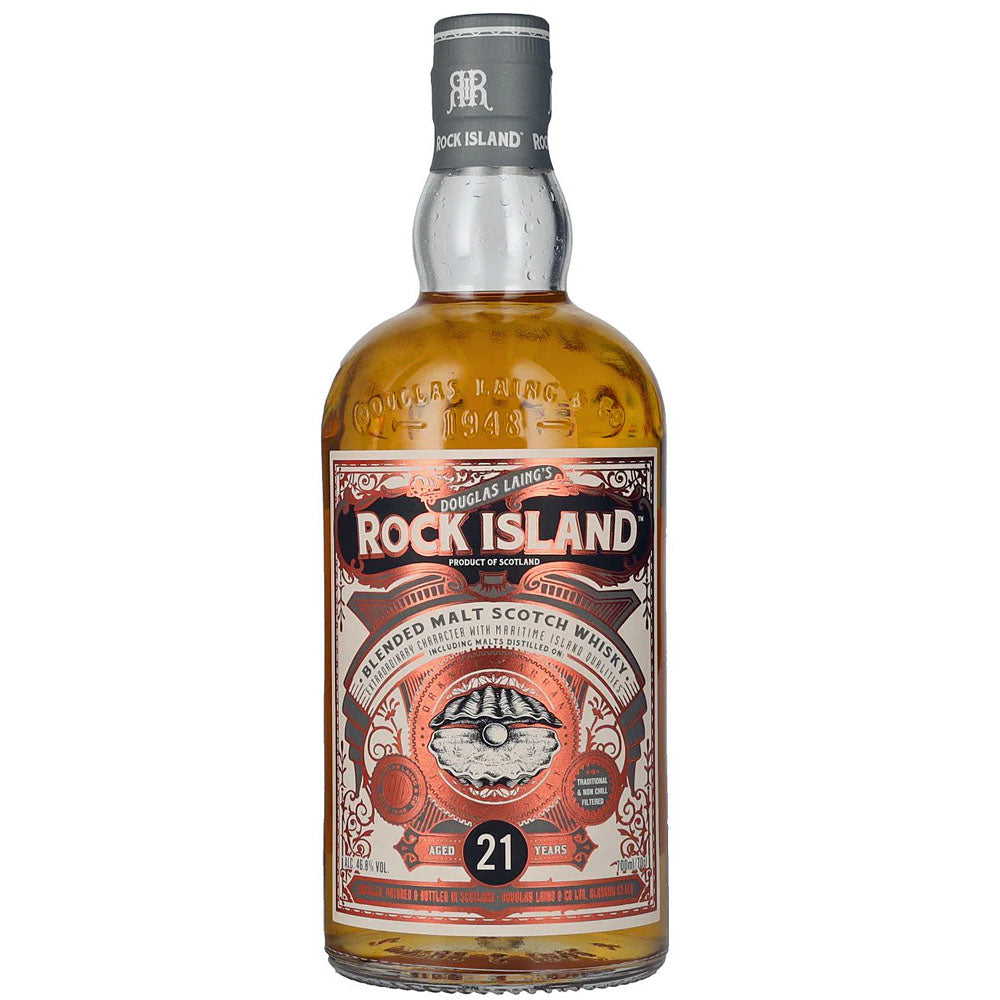 Douglas Laing's Rock Island 21 Years Old Maritime Island Blended Malt Scotch Whisky ABV 46.8% Vol 700ml / 70cl With Gift Box
