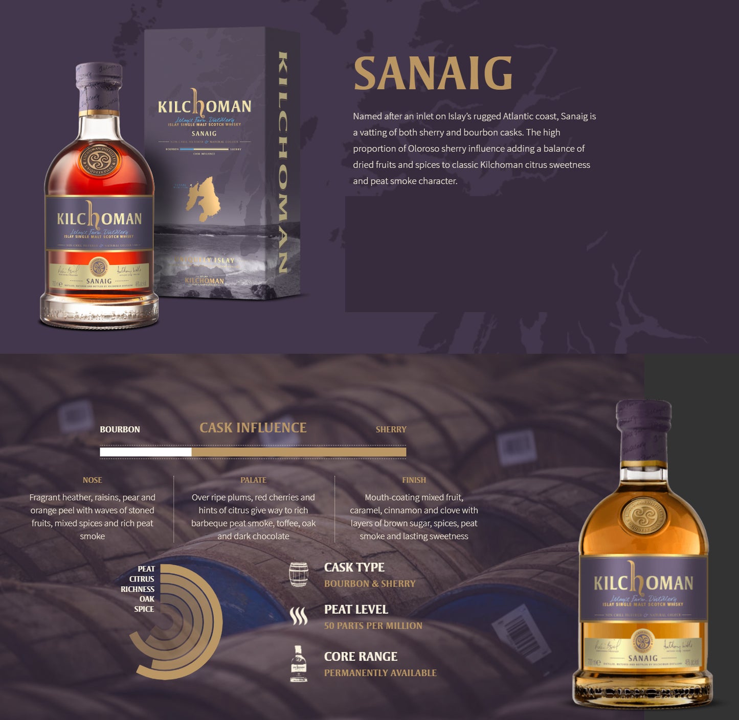 Kilchoman Sanaig Islay Single Malt Scotch Whisky ABV 46% Vol 700ml / 70cl