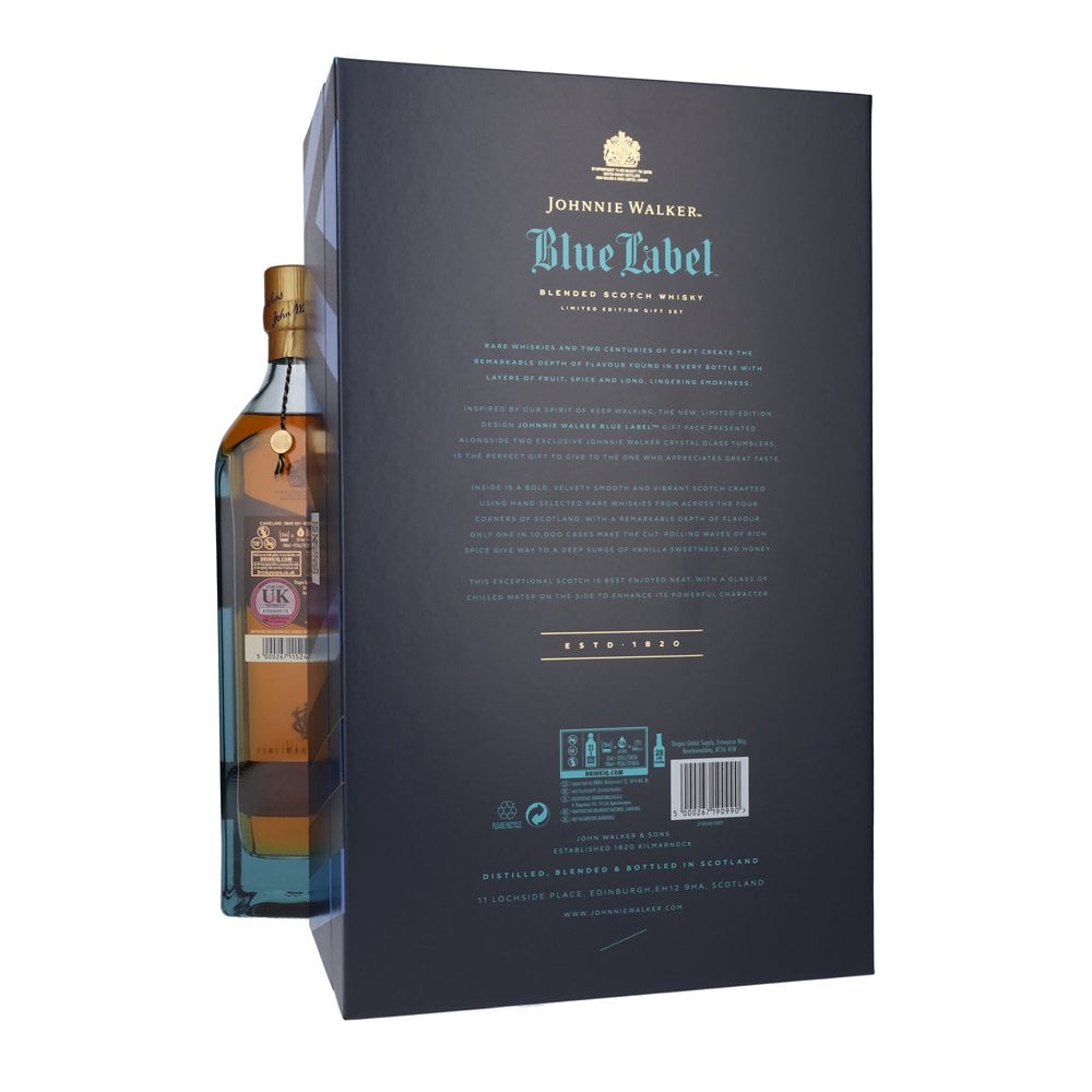 (BFCM Sale) Johnnie Walker Blue Label with 2 Crystal Glass Gift Set (worth $80) 2022 Limited Edition Blended Scotch Whisky ABV 40% Vol 70cl / 700ml (Official Agent Stock)