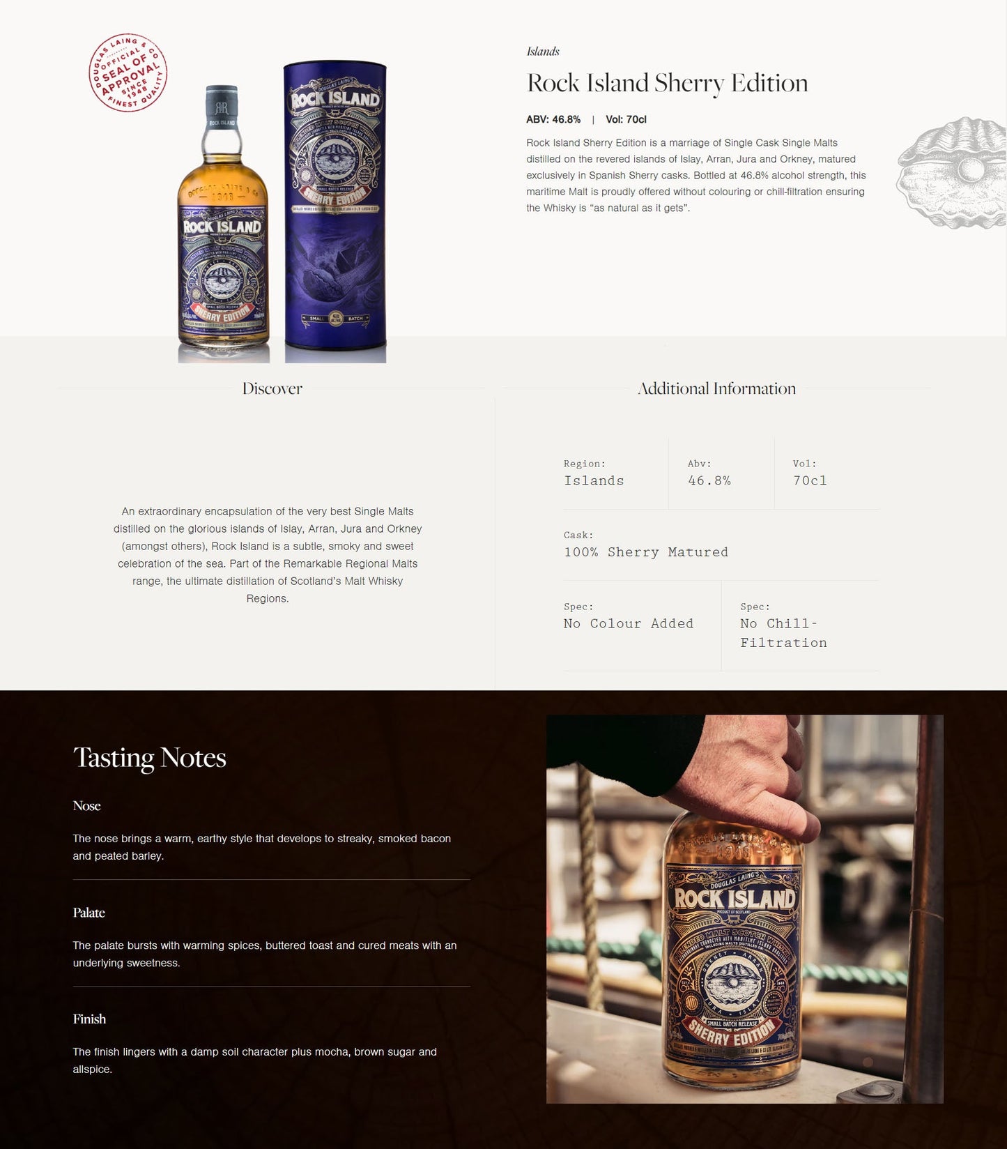 Douglas Laing's Rock Island Sherry Edition Maritime Island Blended Malt Scotch Whisky ABV 46.8% Vol 700ml / 70cl (With Gift Box)