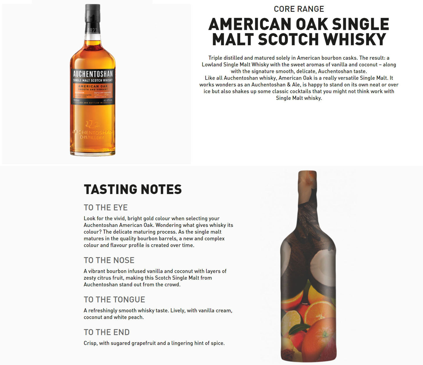 Auchentoshan American Oak First and Second Fill Bourbon Casks Lowland Single Malt Scotch Whisky ABV 40% Vol 700ml / 70cl (With Gift Box)