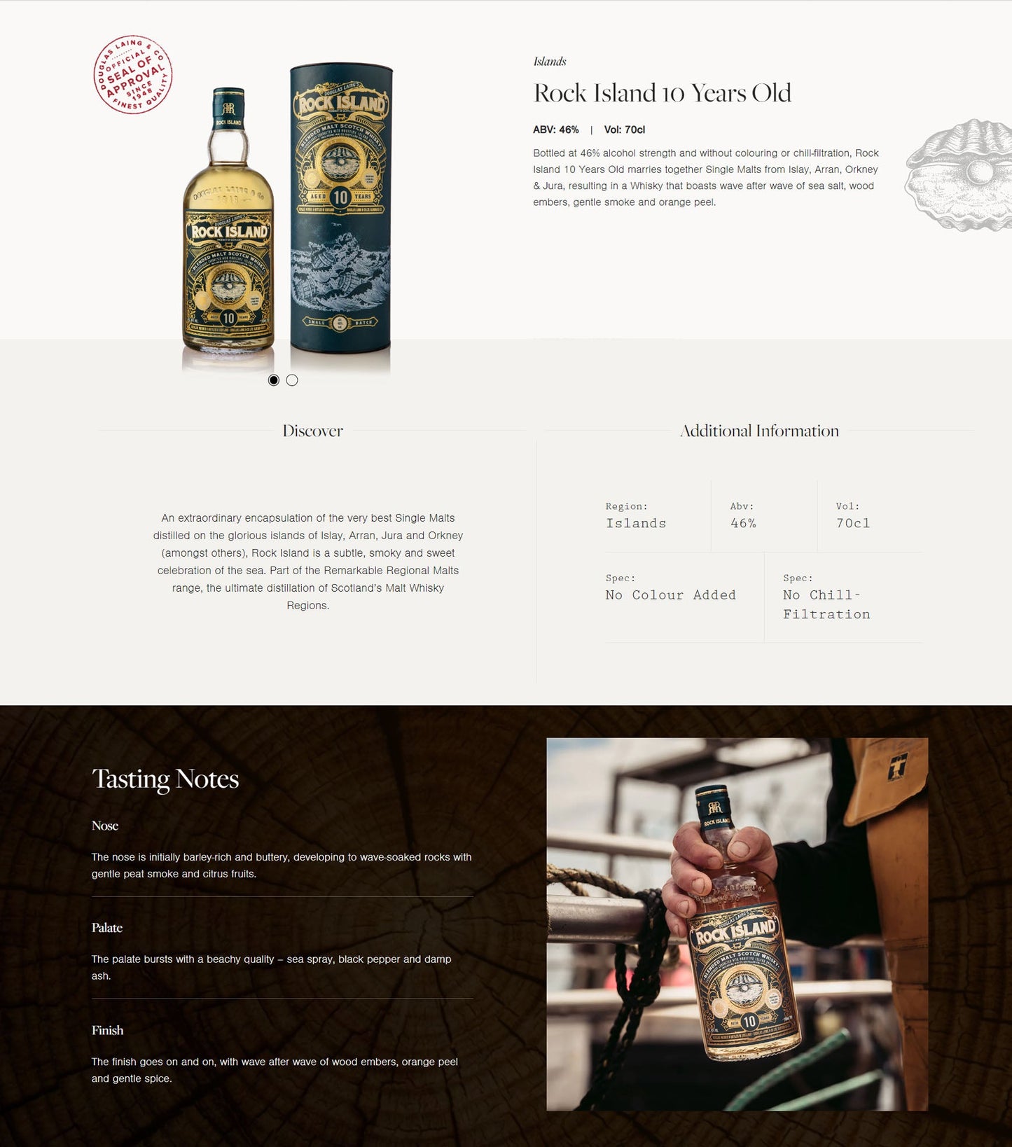 Douglas Laing's Rock Island 10 Years Old Maritime Island Blended Malt Scotch Whisky ABV 46% Vol 700ml / 70cl With Gift Box