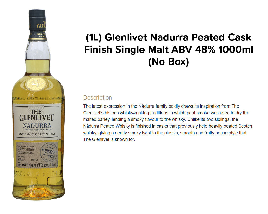 The Glenlivet Nadurra Peated Cask Finish Single Malt Scotch Whisky ABV 48% Vol 1000ml / 100cl / 1L (No Box)