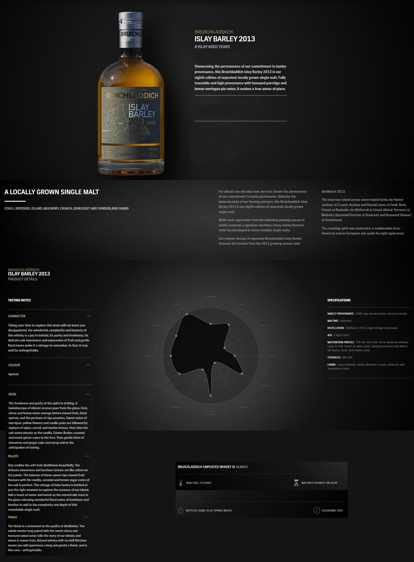 Bruichladdich Islay Barley 2013 Unpeated Islay Single Malt Scotch Whisky ABV 50% Vol 70cl / 700ml