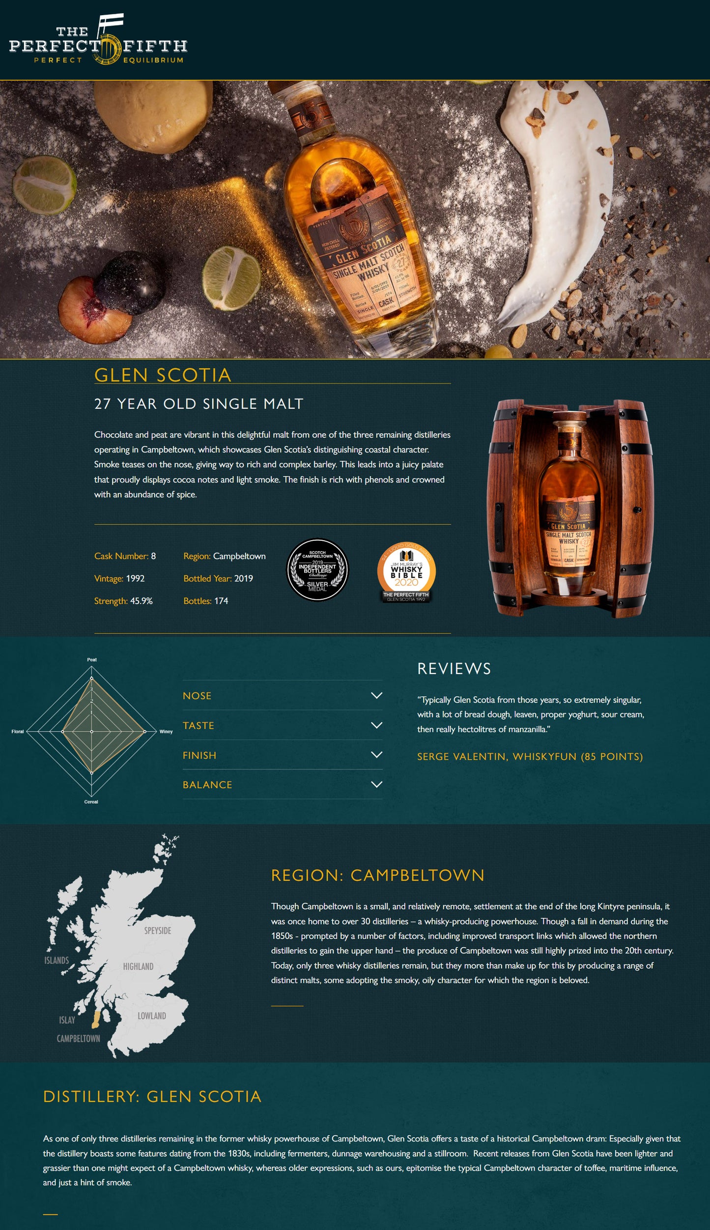 The Perfect Fifth Equilibrium 27 Year Old Distilled 1992 at Glen Scotia Bottled 2019 Single Cask, Cask Strength Matured in First Filled Bourbon Barrel Campbeltown Single Malt Scotch Whisky ABV 45.9% Vol 75cl / 750ml