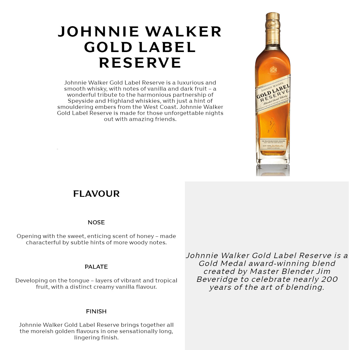 Johnnie Walker Gold Label Reserve Blended Scotch Whisky ABV 40% Vol 100cl / 1000ml / 1L