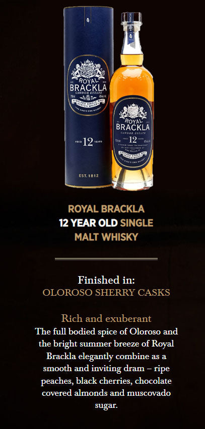 Royal Brackla 12 Year Old Cawdor Estate The King's Own Whisky Oloroso Sherry Cask Finish Highland Single Malt Scotch Whisky ABV 40% Vol 100cl / 1000ml / 1L