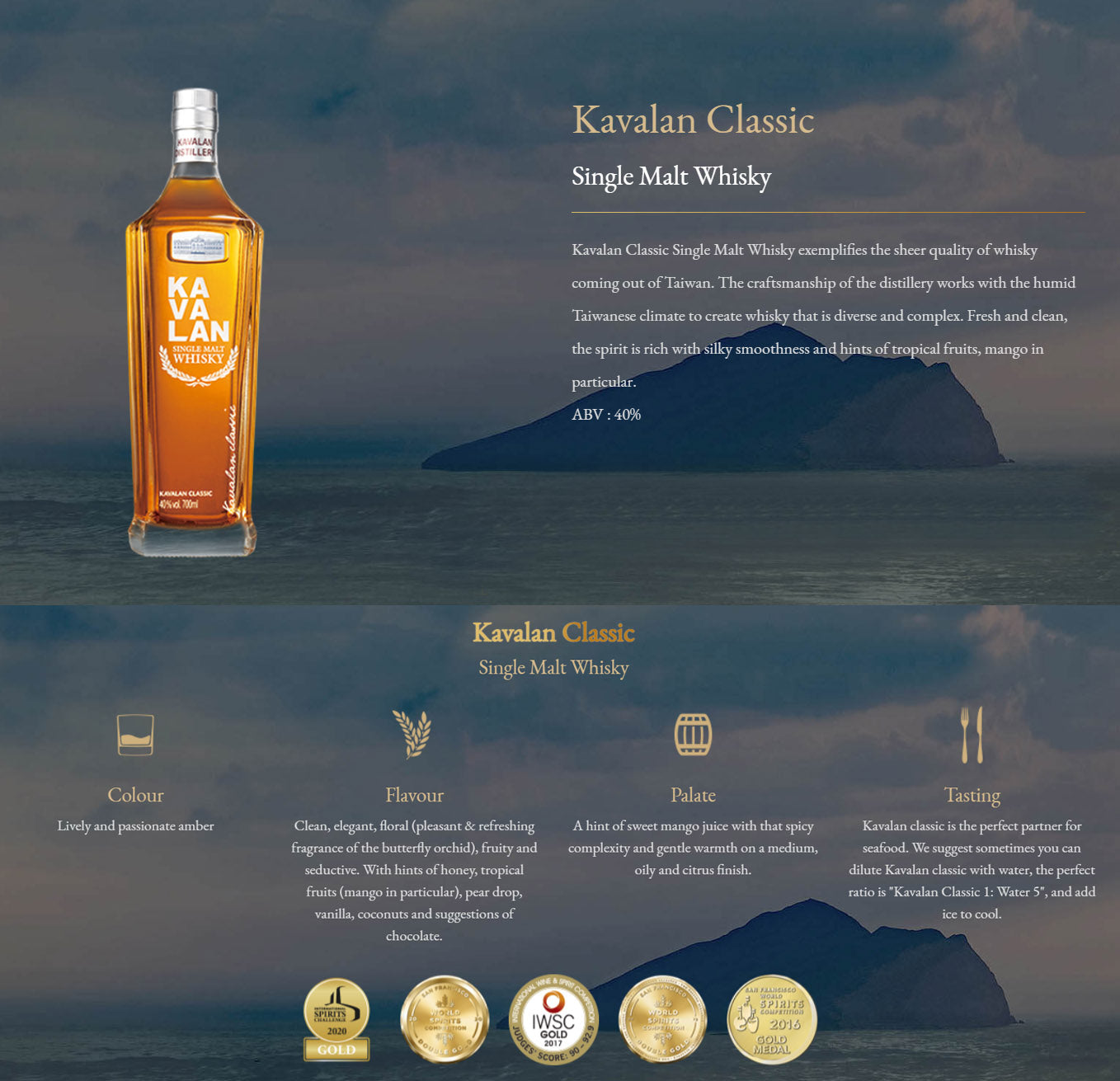 Kavalan Classic Single Malt Whisky ABV 40% Vol 20cl / 200ml x 5 Bottles (Bundle)