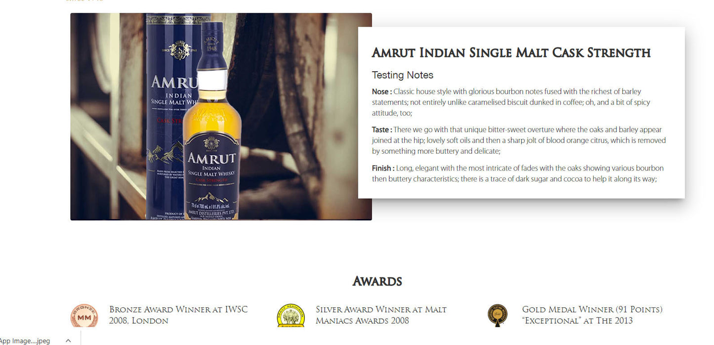 Amrut Cask Strength Indian Single Malt Whisky ABV 61.8% 70cl / 700ml with Gift Box