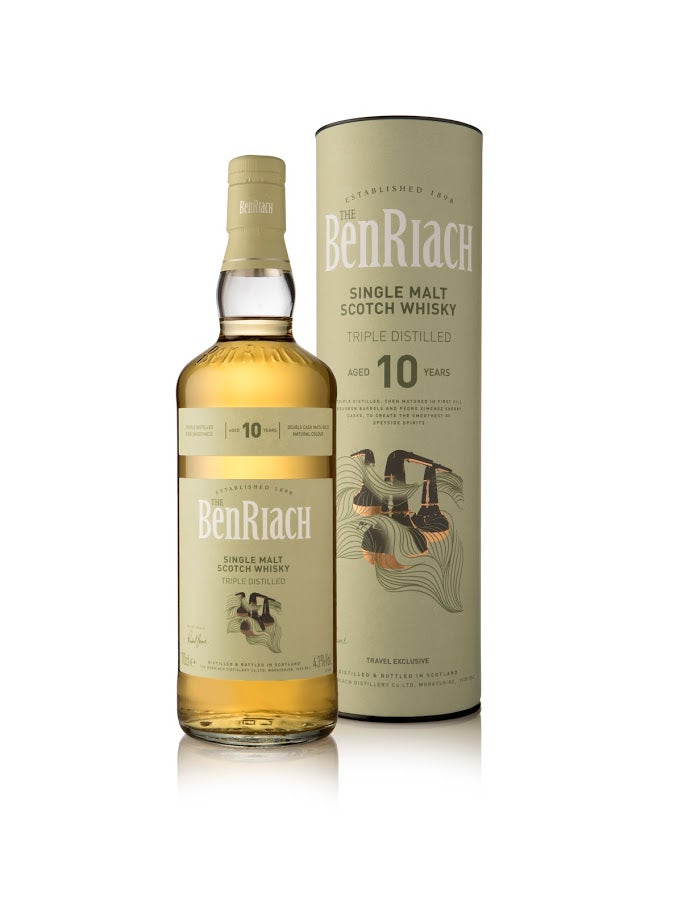 The BenRiach 10 Year Old Triple Distilled Travel Exclusive Speyside Single Malt Whisky ABV 43% Vol 700ml / 70cl(With Gift Box. Discontinued)