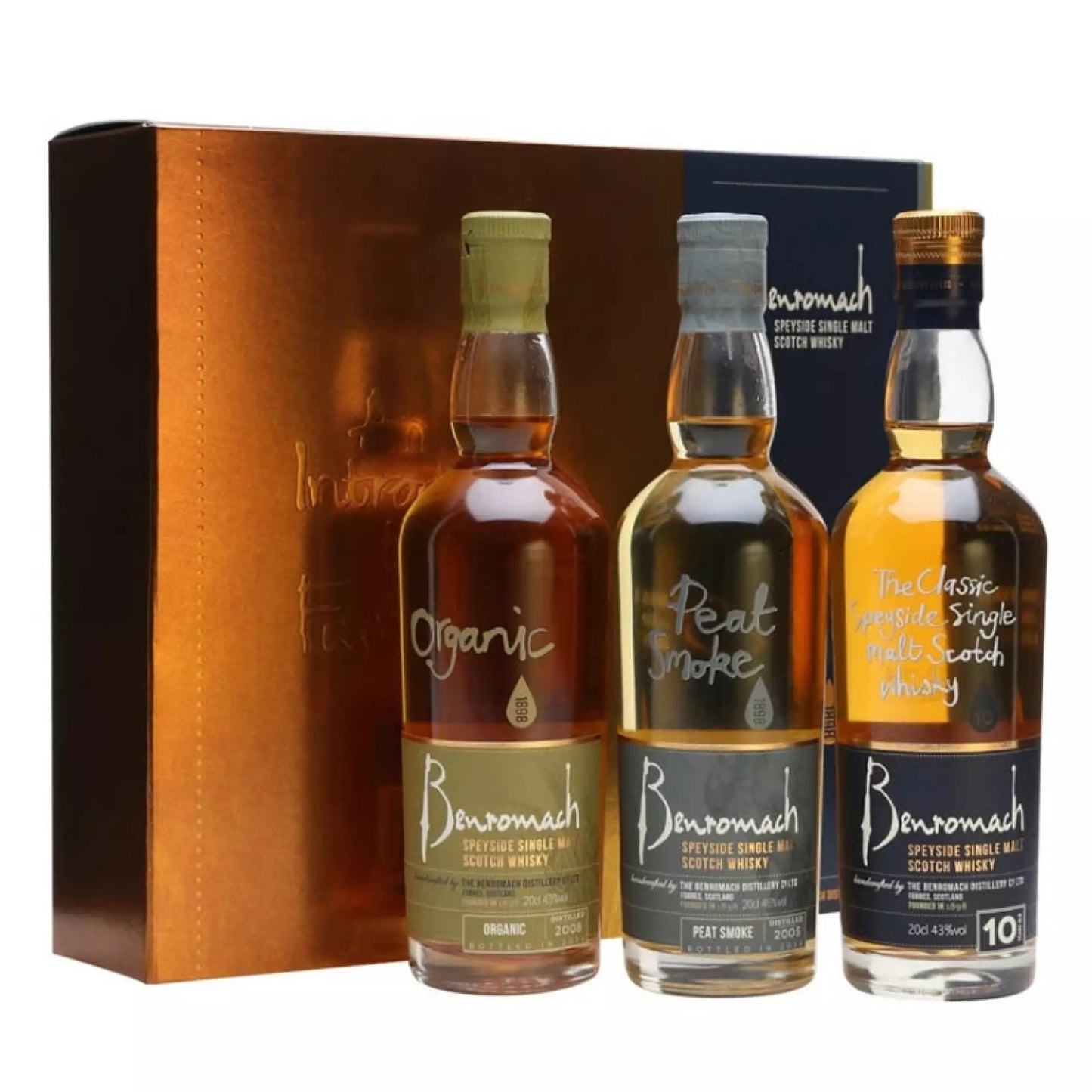 Benromach Whisky Speyside Single Malt Scotch Whisky Triple Gift Set (10 Year / Peat Smoke / Organic) 3 x 200ml