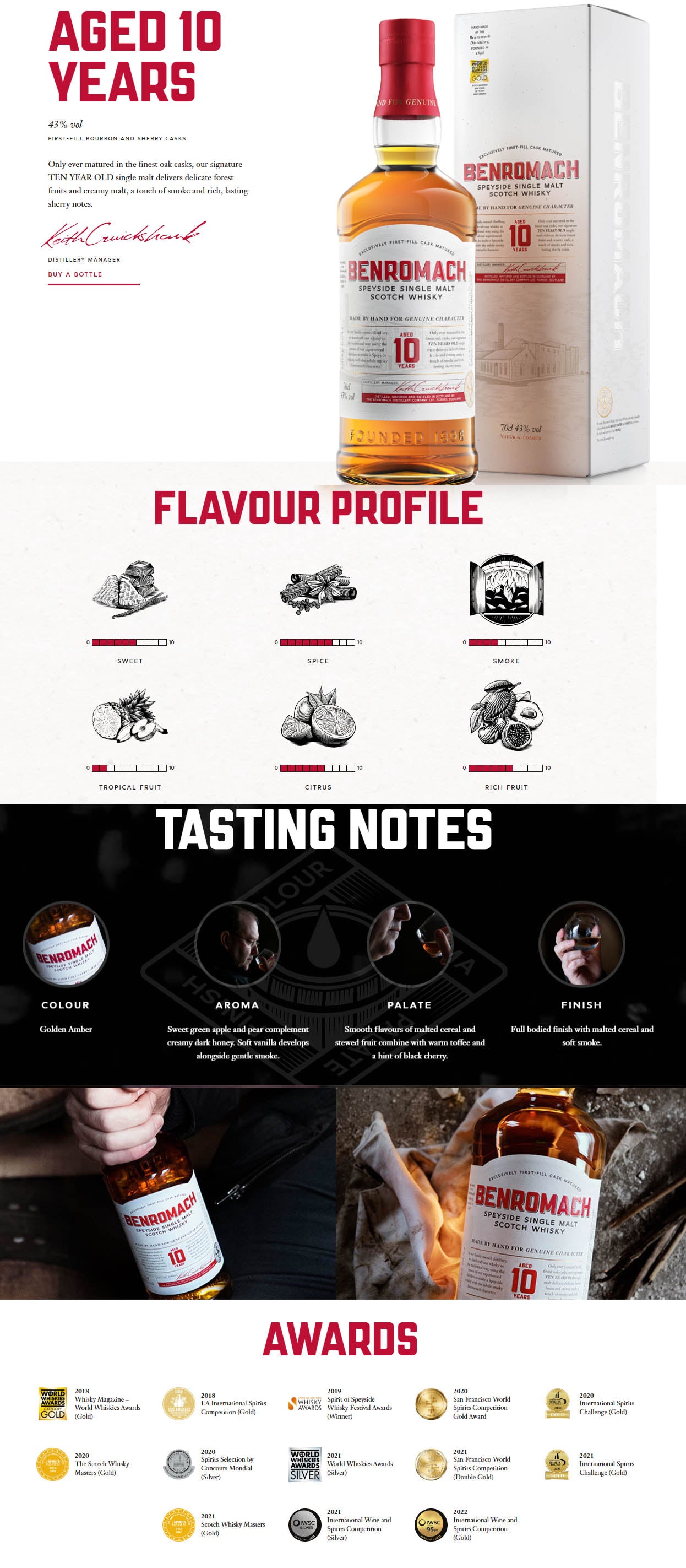 Benromach 10 Year Old Exclusively First Fill Cask Matured Speyside Single Malt Scotch Whisky ABV 43% Vol 700ml / 70cl with Gift Box