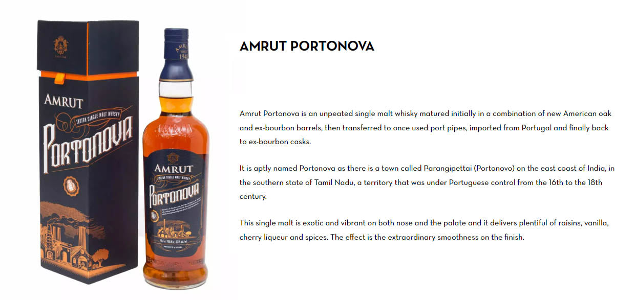 Amrut Portonova (Matured in Ex-Bourbon Casks, Port Pipes and again in Ex-Bourbon Casks) Indian Single Malt Whisky ABV 62.1% 70cl / 700ml