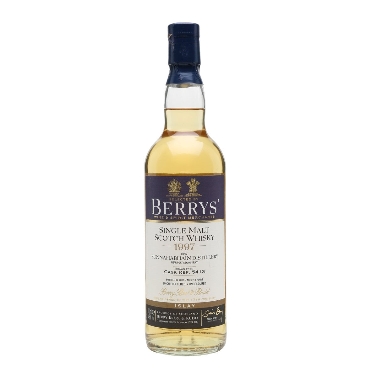 Bunnahabhain Distillery 1997 Bottled in 2016 18 Year Old Berry Bros & Rudd (BERRY'S) Cask Ref 5413 Islay Single Malt Scotch Whisky ABV 46% Vol 700ml / 70cl