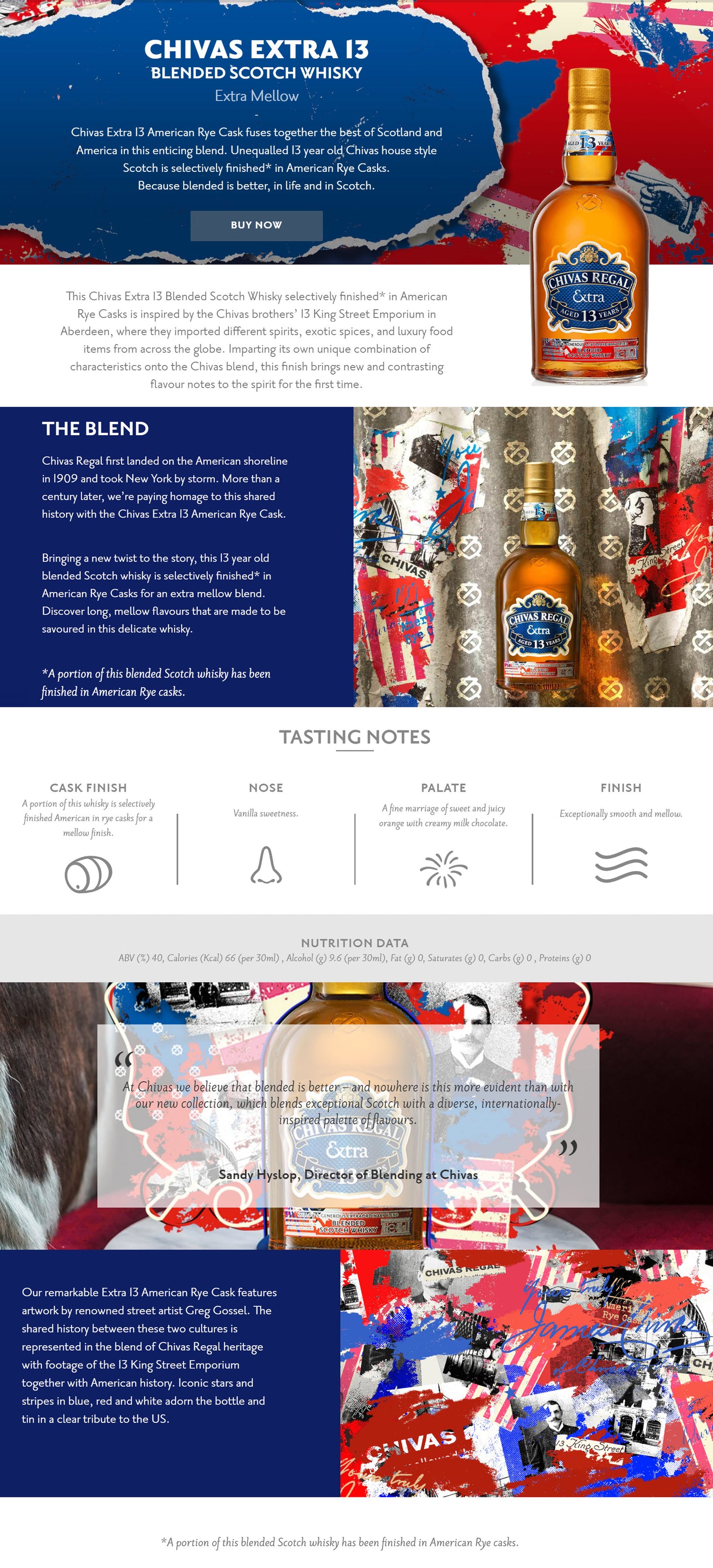 Chivas Regal 13 Year Old EXTRA Selectively Finished in American Rye Cask Blended Scotch Whisky ABV 40% 70cl/700ml