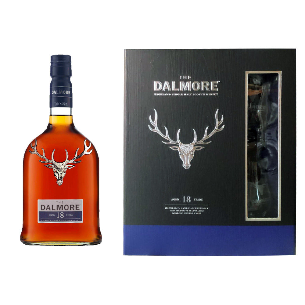 The Dalmore 18 Year ABV Matured in American White Oak and Exclusive Matusalem Olorosso Sherry Casks Highland Single Malt Scotch Whisky 43% Vol 70cl / 700ml (With 2 Glencairn Glasses Gift Set)