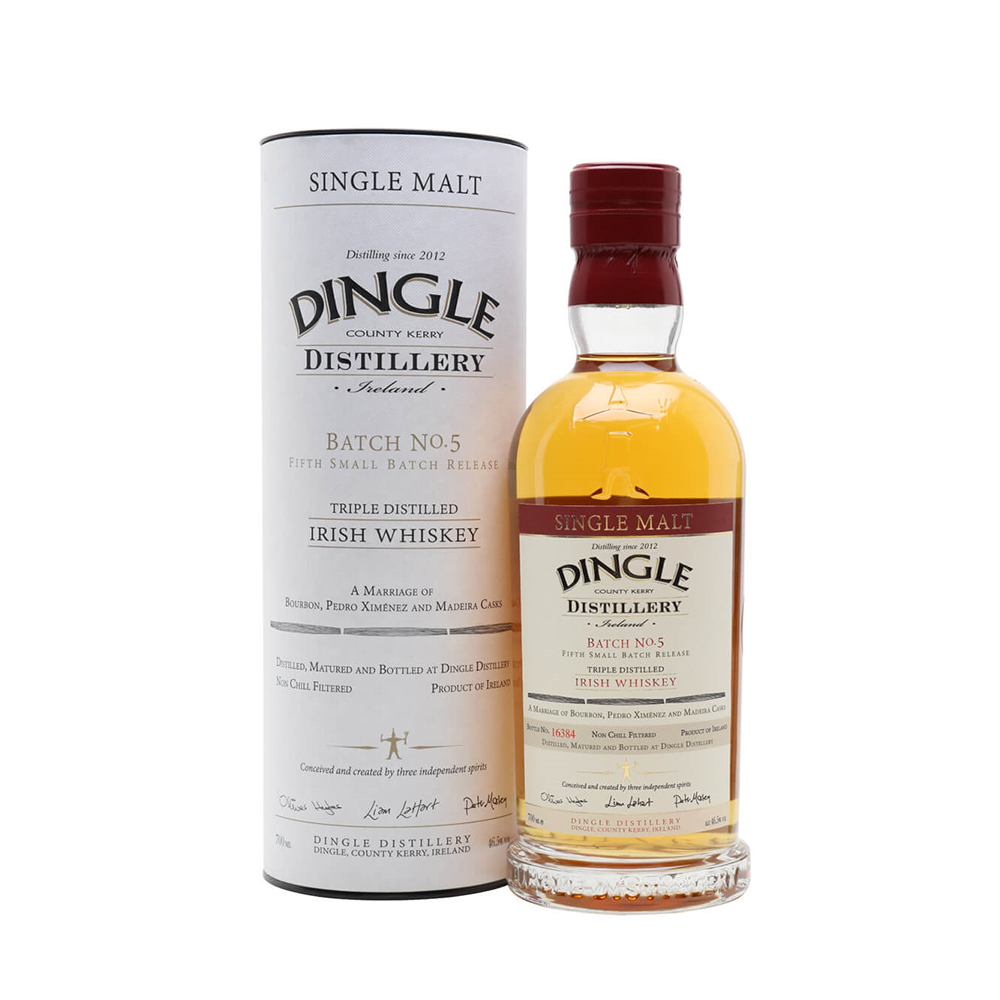 Dingle Single Malt Batch 5 Triple Distilled A Marriage of Bourbon, Pedro Ximenez and Madeira Casks Irish Whiskey ABV 46.5% 75cl / 750ml with Gift Box