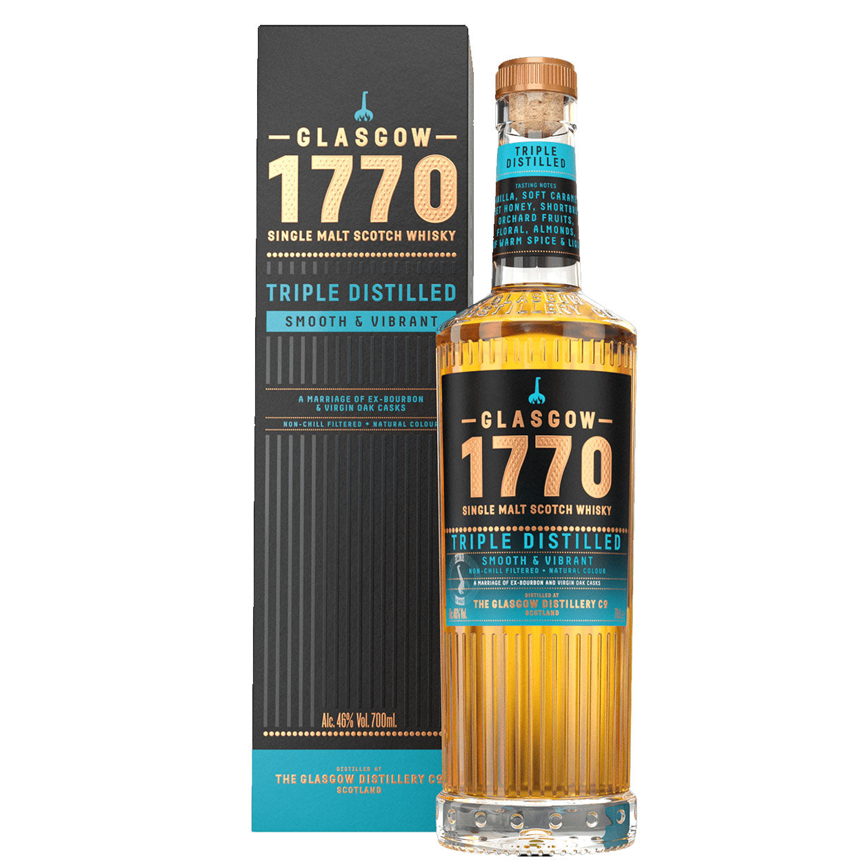 Glasgow 1770 Triple Distilled Smooth Vibrant Lowland Single Malt Scotch Whisky ABV 46% Vol 70cl / 700ml (With Gift Box)
