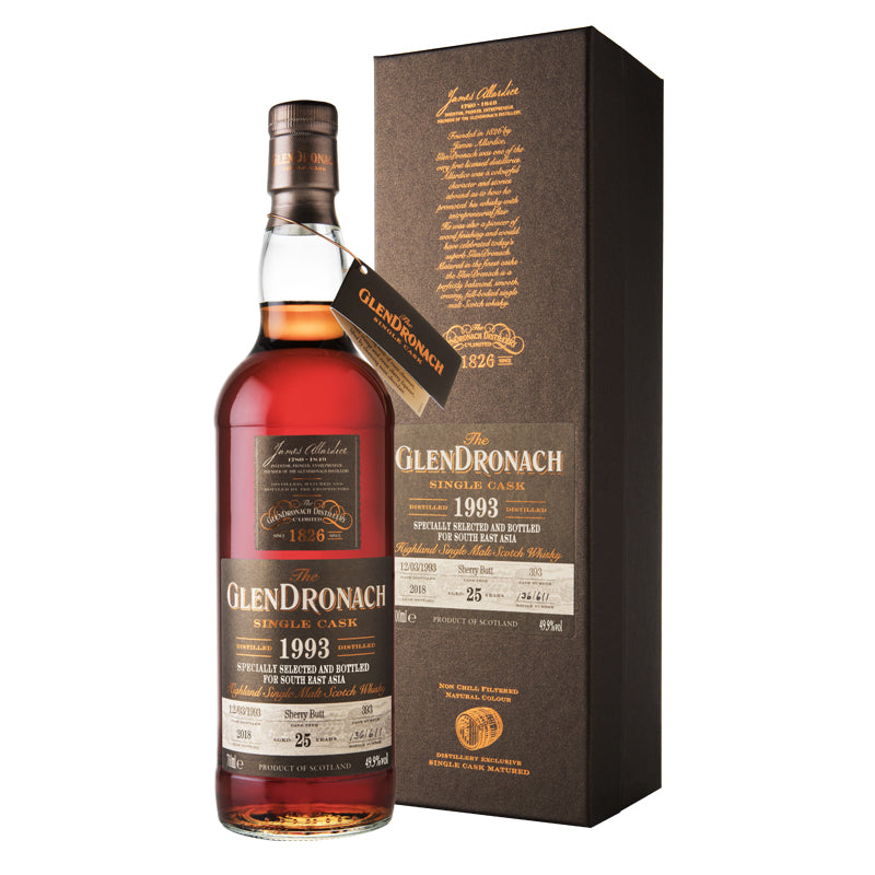 The Glendronach 25 Year Old Distilled 1993 Single Cask Sherry Butt Matured Southeast Asia Edition Highland Single Malt Scotch Whisky ABV 49.9% Vol 70cl / 700ml