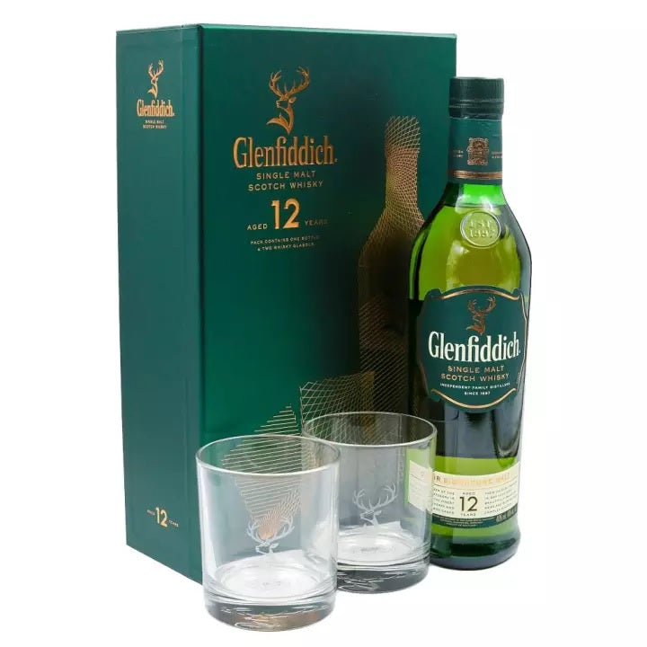 Glenfiddich 12 Years Old Single Malt Scotch Whisky ABV 40% Vol 75cl / 750ml (Gift Set 750ml FREE 2 Glasses)