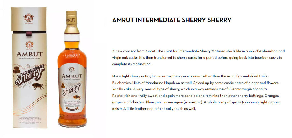 Amrut Intermediate Sherry Indian Single Malt Whisky ABV 57.1% 700ml