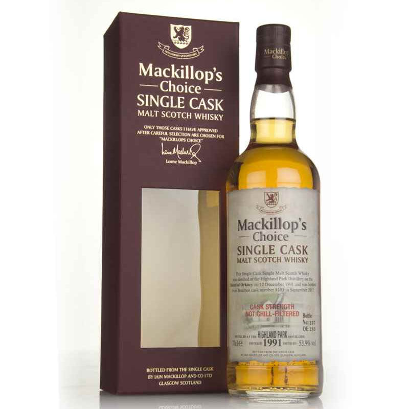 Highland Park Distilled 1991 25 Year Old Mackillop's Choice Single Cask Strength Orkney Island Single Malt Scotch Whisky ABV 53.9% Vol 70cl / 700ml (Pre-Order 7 Days)