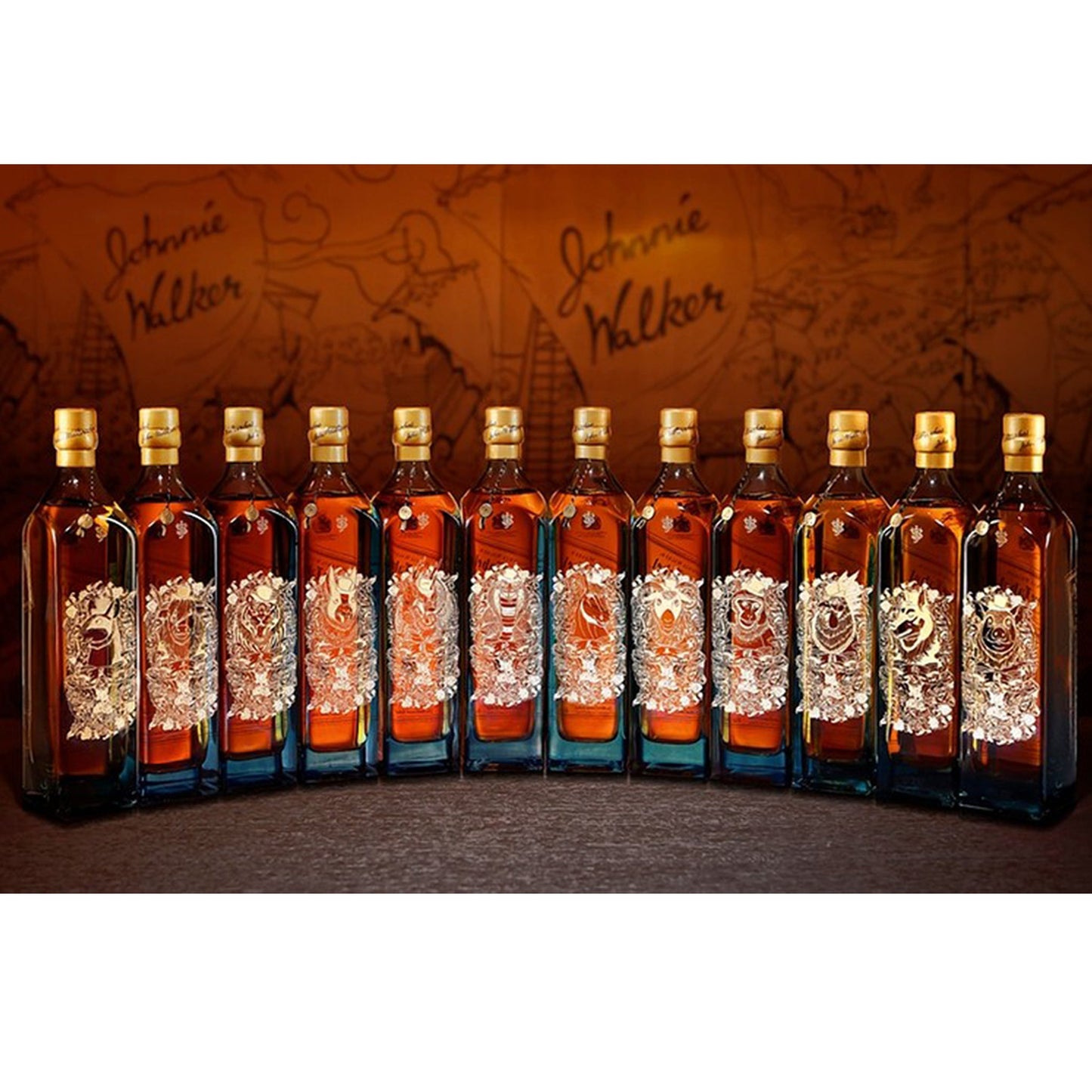 Johnnie Walker Blue Label - Full Set Chinese Zodiac 12 Animals Limited Edition (1L x 12 bottles) Blended Scotch Whisky (Bundle)