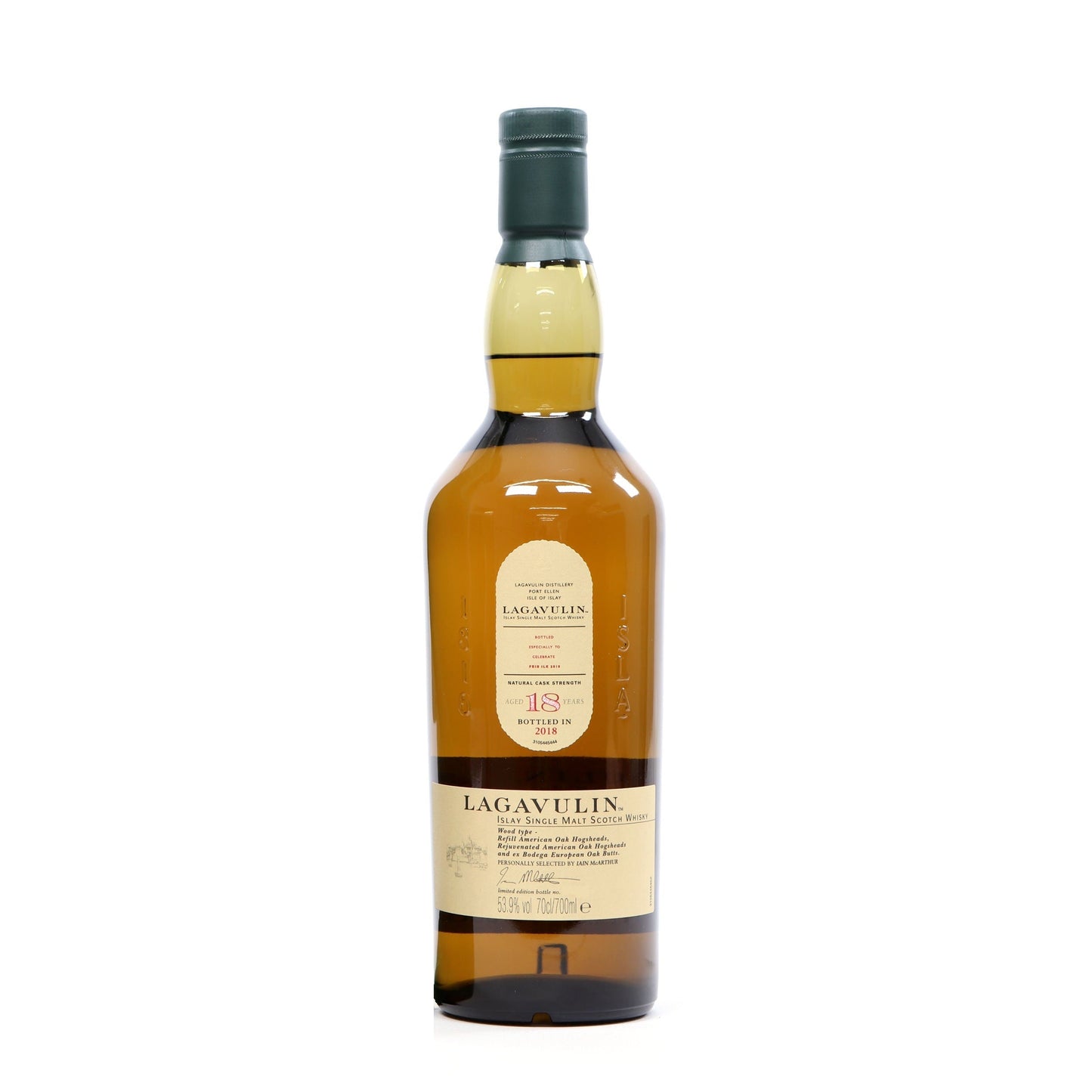 Lagavulin Distillery 18 Year Old Bicentenary Edition Feis Ile Bottled in 2018 Natural Cask Strength Port Ellen Isle of Islay Single Malt Scotch Whisky ABV 53.9% Vol 700ml / 70cl