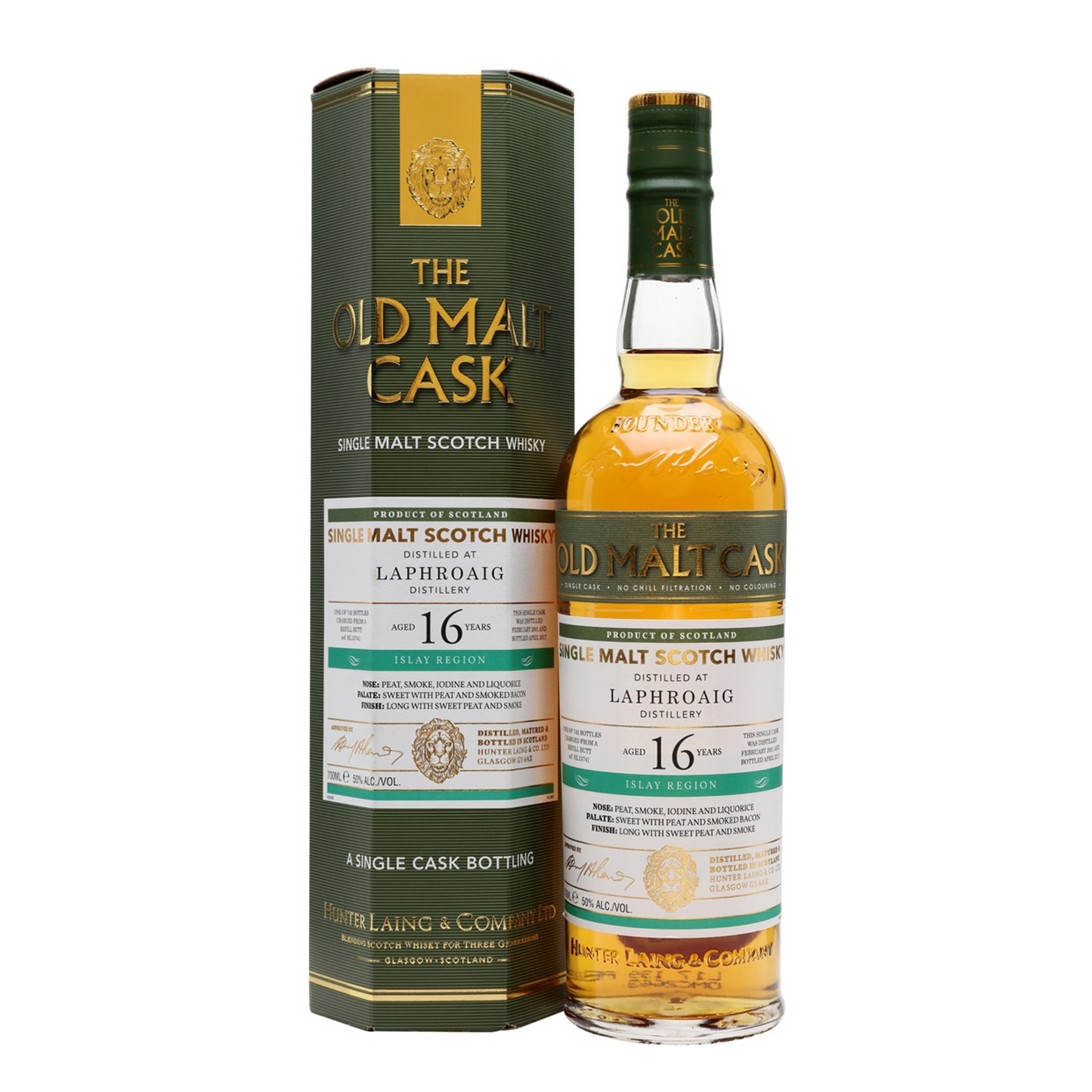 Laphroaig Distillery 2001 16 Year Old Hunter Laing - Old Malt Cask Islay Single Cask Single Malt Scotch Whisky ABV 50% Vol 700ml / 70cl