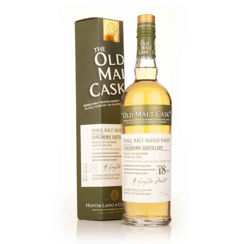 Longmorn Distillery 1994 18 Year Old "Hunter Laing - Old Malt Cask" Speyside Single Malt Scotch Whisky ABV 50% Vol 700ml / 70cl (With Gift Box. Pre-Order 7 Days)